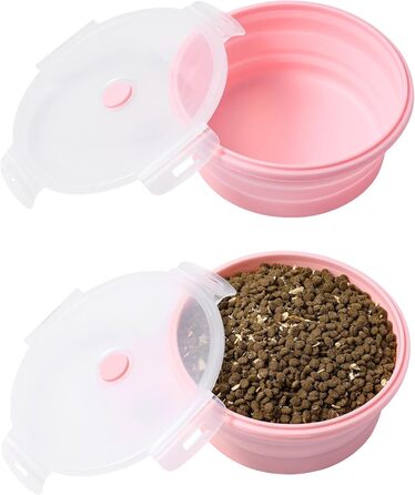 Складані миски для собак з кришкою, 2 шт., портативні миски для собак середніх, великих та малих порід, силікон, для подорожей, для собак/кішок, годівниці/поїлки для кемпінгу, рожевий середній колір