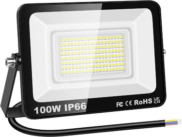 RIGIDON 2x 75W LED Floodlights Outdoor, 7500LM Outdoor Floodlight, 6000K Cool White IP66 Waterproof LED Floodlight, Outdoor Lamp for Garden, Courtyards, Garage, Hotel, Sports Field, Workshop (1 x 100W)