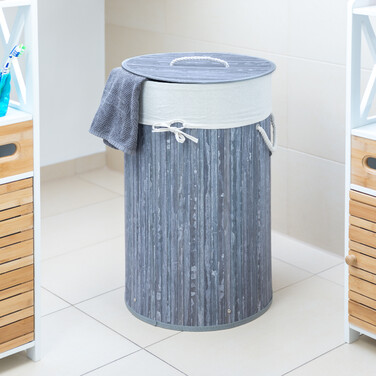 Relaxdays Bamboo Laundry Basket Round