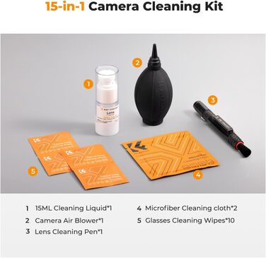 Набір для чищення об'єктивів K&F CONCEPT 15-в-1: Lenspen, тканина мікрофібри, рідина для чищення