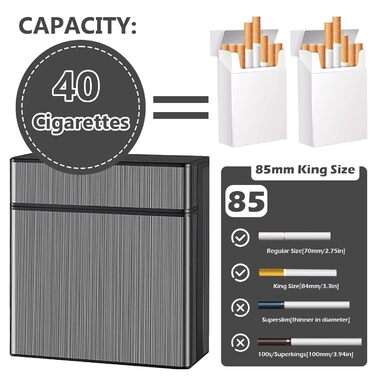 Металеве тютюнопакувальник для 40 сигарет, великий, з магнітною кришкою, чорний