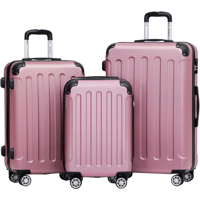 Набір валіз Beibye 2045 з трьох валіз на колесах, з жорстким корпусом, 20 кольорів (темно-зелений, принцесса-рожевий)