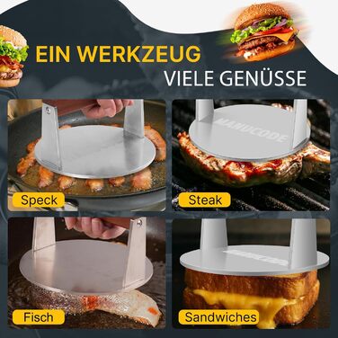 Прес для smash-бургерів із нержавіючої сталі, круглий, 17 см, 1000 г — Вага для стейків та бургерів