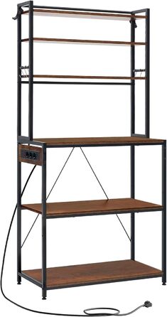 Кухонна полиця WOLTU з 6 ярусами, з розетками, для мікрохвильової печі, з металевим каркасом, регульовані полиці, Чорний+Рустик Браун, 60 x 167 x 40 см (Чорний+Вінтаж Браун, 80 x 39,5 x 167 см)