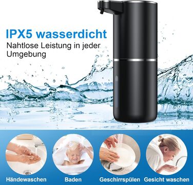 Fantictas Automatic Soap Dispenser Wall Mount with Sensor Infrared, 380ml Electric Soap Dispenser No Drilling with USB Rechargeable, IPX5 Waterproof for Bathroom Toilet Kitchen