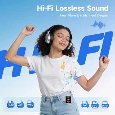 MP3 плеєр 64GB з Bluetooth 5.3, чорний: портативний музичний плеєр з динаміком, диктофоном, FM-радіо, підтримкою карт пам'яті до 128GB