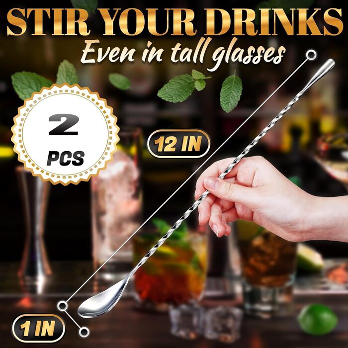 Набір барних ложок для коктейлів з нержавіючої сталі, 30.5 см, з спіральним візерунком