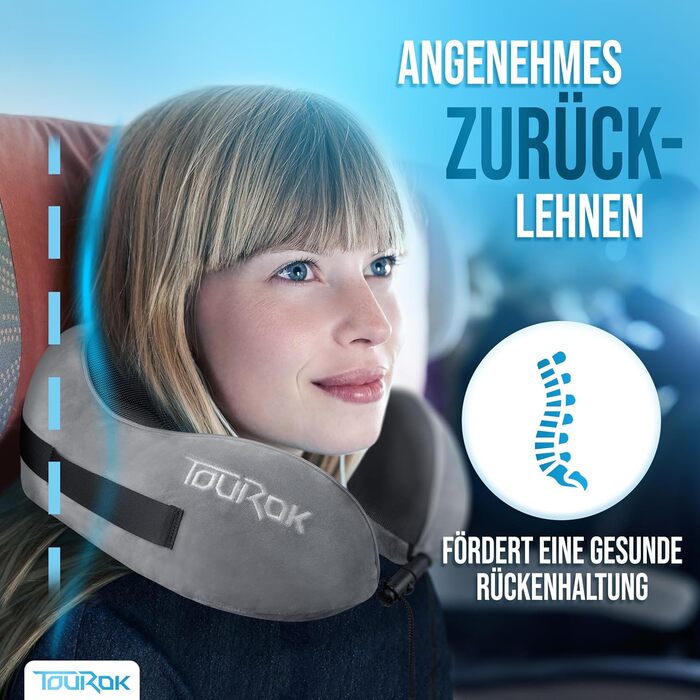 Подушка для шиї у літак з додатковою подушкою – Memory Foam, автомобіль – регульована підтримка шиї, для дорослих, сіра