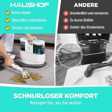 HAUSHOF StainZapper Pro: Професійний миючий пилосос для килимів, меблів та авто. Потужність 450W, 12kPa, об'єм 1,5+0,8L, з миючим засобом та щіткою для швів. Ефективний видалення плям з килимів, диванів, оббивки та салону авто.