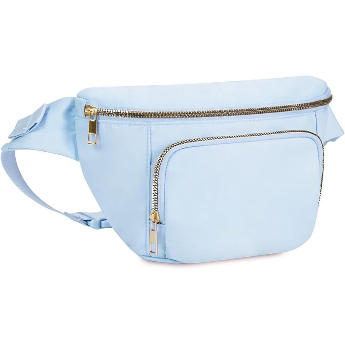 Поясна сумка для жінок та чоловіків, стильна, з 4 кишенями на блискавці та регульованим ремінцем, ідеальна для подорожей та піших прогулянок (світло-блакитна)