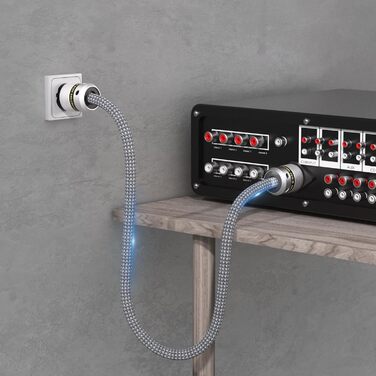 Hi-End мережевий кабель Monosaudio P083 (1.5м), мідний OFC, 2-полюсний аудіофільський кабель живлення Schuko - IEC C15 для підсилювача, DVD, сабвуфера та декодера