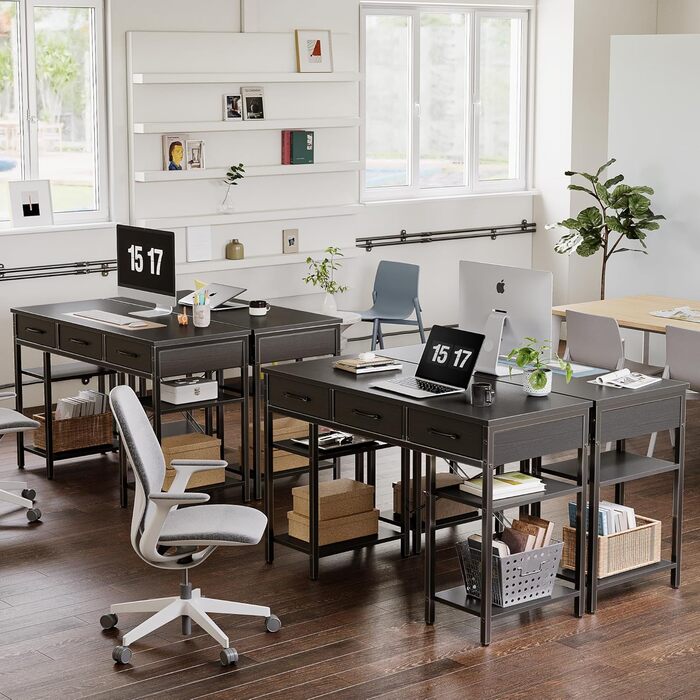CubiCubi 120x50cm Desk with 3 Drawers & 4 Shelves - Home Office, Computer & Gaming Desk - Black