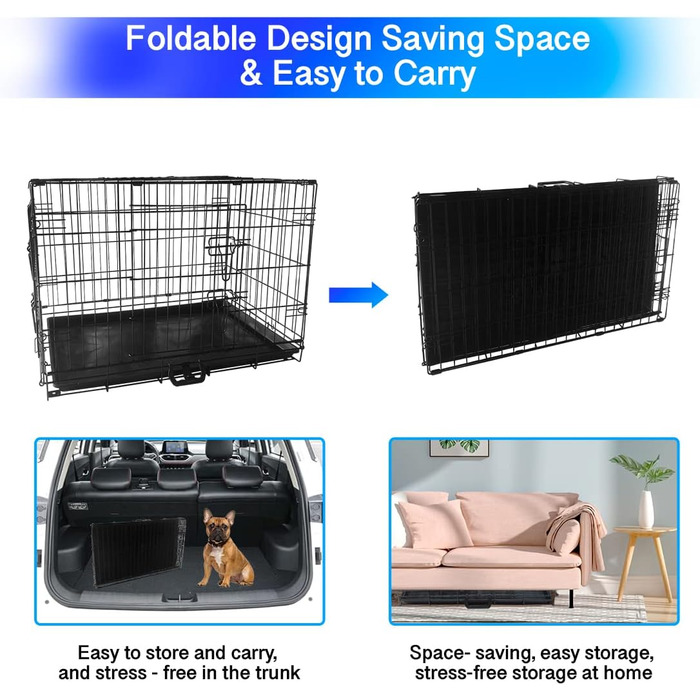 Клітка для собак 91x56x62 см, складана з 2 дверцятами, переноска для авто, вольєр для собак, дротяна клітка, розмір L (120x75x79 см)