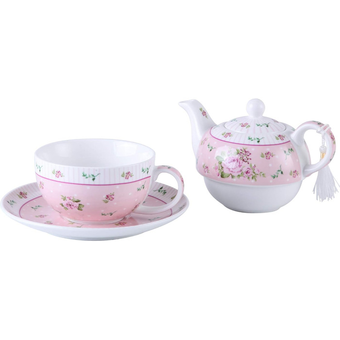 London Boutique Teapot and Cup, Vintage, Rose, Victoria, Porcelain, in Gift Box, Ceramic, Rose, 15x15cm