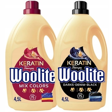 Рідкий засіб для прання WOOLITE Keratin Therapy MIX чорне + кольорове, 75 прань, 2x 4,5 л