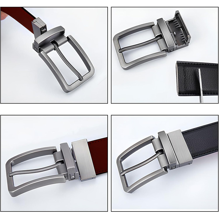 Чоловічий шкіряний ремінний пояс Amexo, двосторонній, чорно-коричневий, 110/120 см