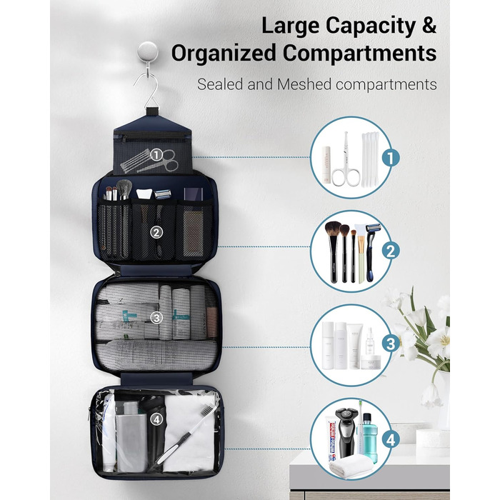 Сумка для туалетних речей Maliton: велика водонепроникна сумка для подорожей, спорту та басейну | 4 відділення | Складана | Navy Blue