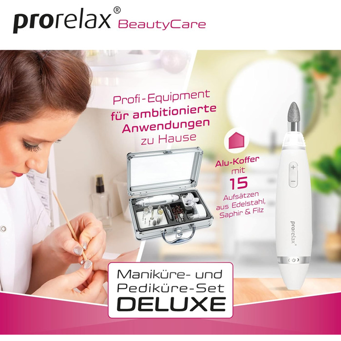 Набір для манікюру та педикюру Prorelax | Професійний догляд за руками та ногами вдома та в дорозі | 5 насадок з хірургічної сталі (Deluxe)