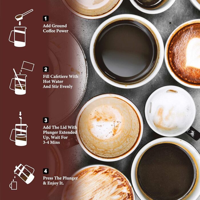 RAINBEAN French Press Maker, 3/6 Cup Coffee Maker Coffee Press for Filter Coffee, Loose Leaf Tea, and Milk Foam, with Triple Stainless Steel Filter, Heat-Resistant Borosilicate Glass, (1000 ML)