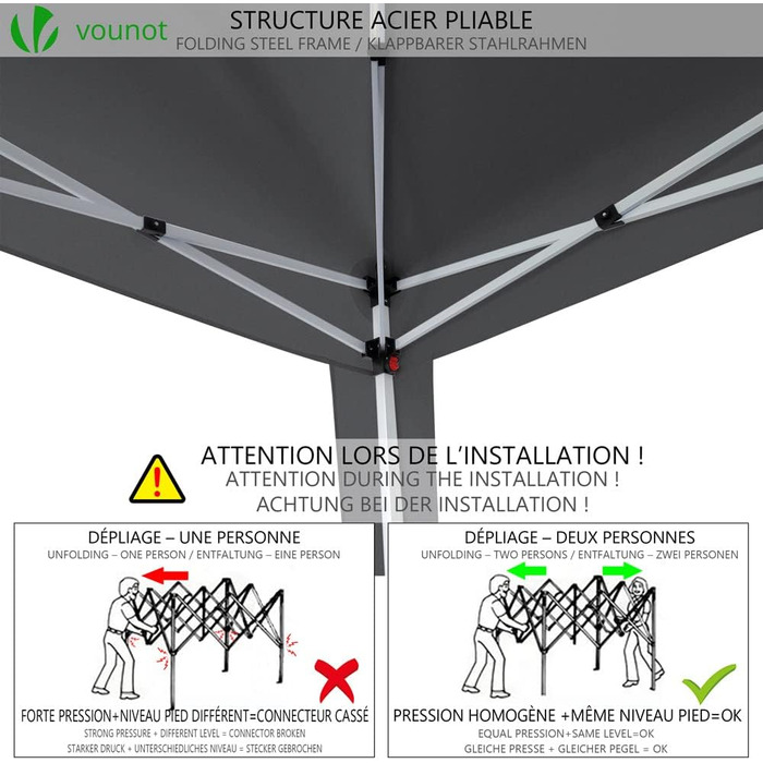 VOUNOT® Folding Gazebo 3x3m, with 4 Sandbags, Pop-Up Gazebo, UV Protection 50+, Grey