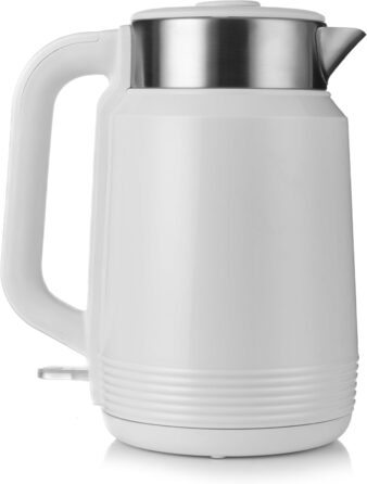 Електричний чайник LEHMANN з нержавіючої сталі 2L, 2200W, швидкий нагрів, подвійні стінки, автовимкнення та захист від перегріву, BPA-free, для великих сімей та офісів, білий