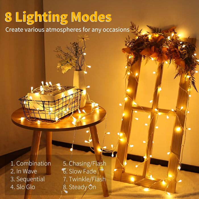 Гірлянда світлодіодна BrizLabs Globe, 10 м, 200 LED, RGB, 8 режимів, для декору інтер'єру та екстер'єру, тепле світло