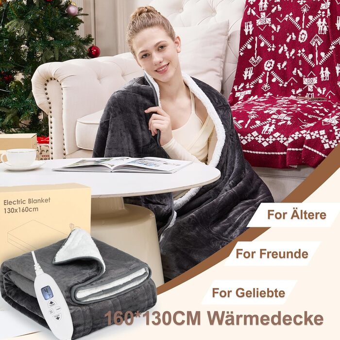 Електрична ковдра Cozysoon з 4 рівнями нагріву та таймером, 180*130 см, з автовимкненням, можна прати в машині