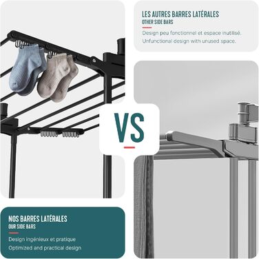 Вounot® Сушарка для білизни Торгова вежа, 4 яруси, компактна, складна, з колесами та бічними крилами, сушильна вежа для дому та вулиці, 125x62x173 см, чорна