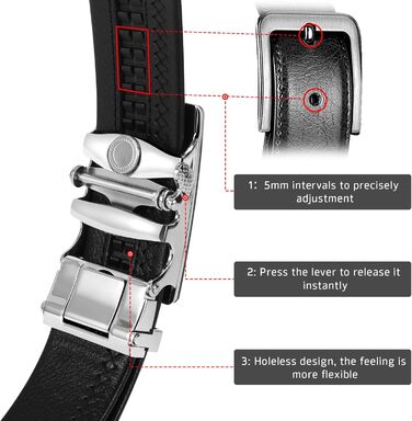 Чоловічий шкіряний ремінь WERFORU з автоматичною пряжкою, регульований, 3.5 см, для костюма та джинсів, E-чорний, 145 см (обхват талії 105-125 см)