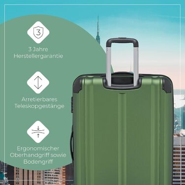 Чемодан Travelite CITY з жорстким корпусом, розширюваний, 77 см, 113-124 л, зелений, з TSA замком