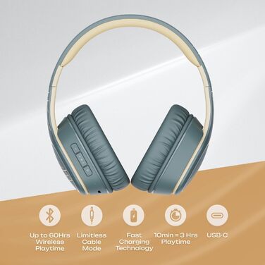 PowerLocus P7 Bluetooth навушники Over-Ear, складні, бездротові з басами, Hi-Fi стерео, з функцією гучного зв'язку, USB-C зарядка, тривалий час роботи для iPhone/PC/TV (Лінійний сірий)