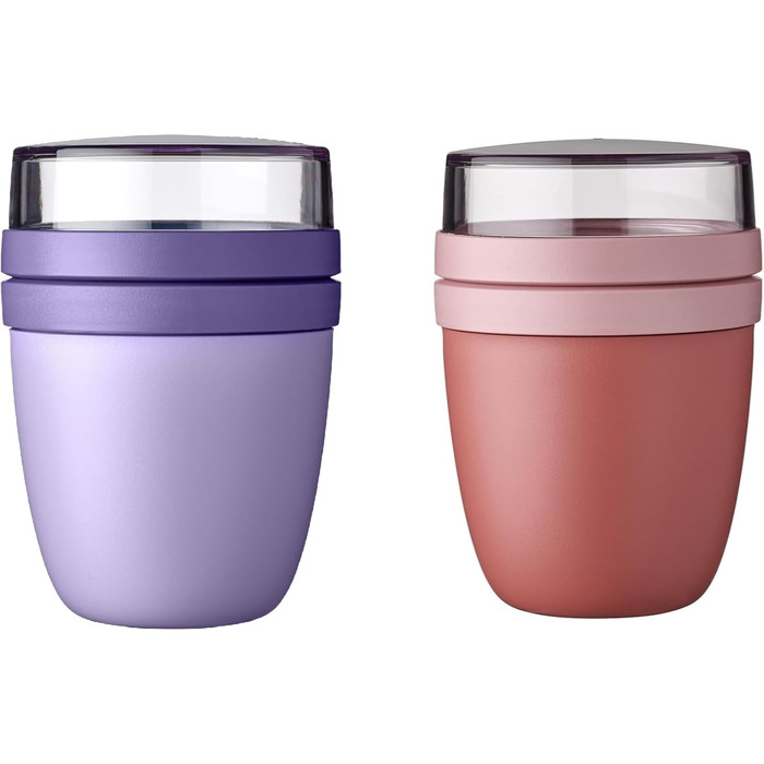Mepal | Lunchpot Ellipse Mixed Mini | Vivid Lilac + Vivid Mauve | Muesli cup to go | Partition for yogurt & muesli | 300 ml + 120 ml | Suitable for freezer, microwave & dishwasher