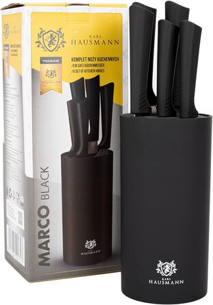 Набір ножів Karl Hausmann 5 предметів: набір ножів та підставка - кухонні ножі з нержавіючої сталі, чорний