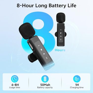 Бездротовий петличний мікрофон для iPhone/Android/iPad/комп'ютера, з шумозаглушенням, для запису відео, інтерв'ю, YouTube, Vlog, чорний