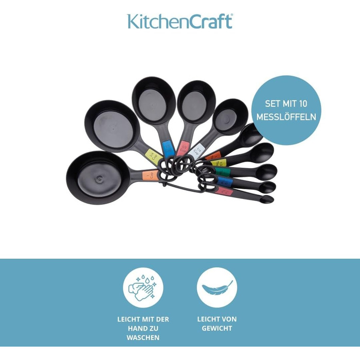Набір мірних ложок KitchenCraft 10 шт. з тримачем, чорний