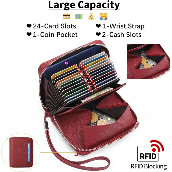 Жіночий гаманець SENDEFN з натуральної шкіри, RFID-захист, багатофункціональний органайзер для карток і грошей, гаманець з блискавкою, стиль органайзер, візитниця з багатьма відділеннями