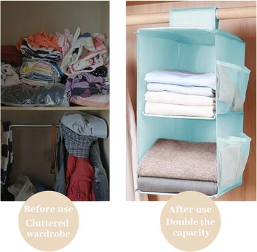 Настінна полиця-органайзер для шафи, 4 відділення, 12 кишень, для спальні, сімейного гардеробу, складана, універсальна, 30 x 22.5 x 80 см (Блакитна, 2 яруси)