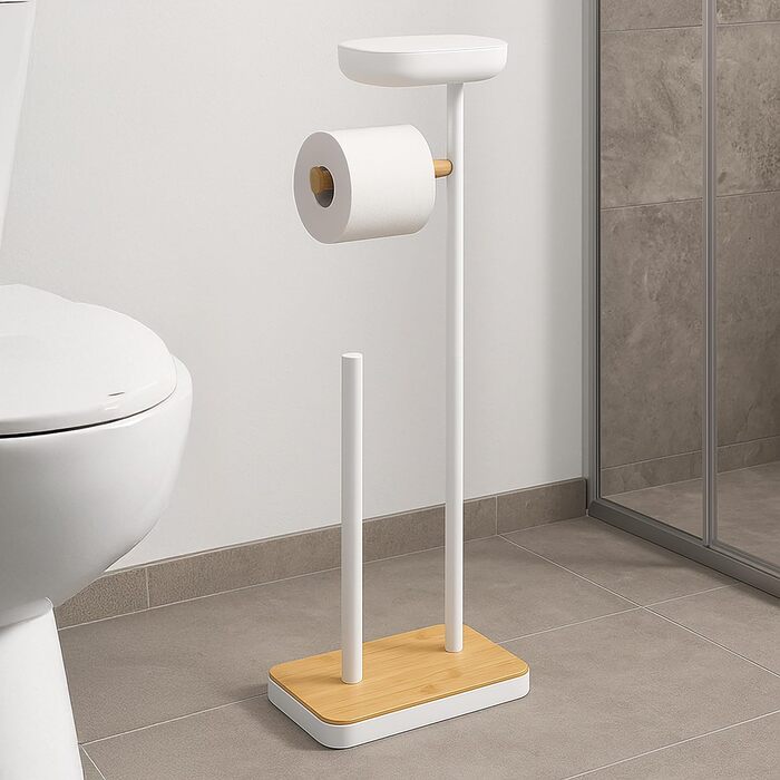 Підставка для туалетного паперу Relaxdays з полицею, білий/натуральний, 68x20,5x16 см