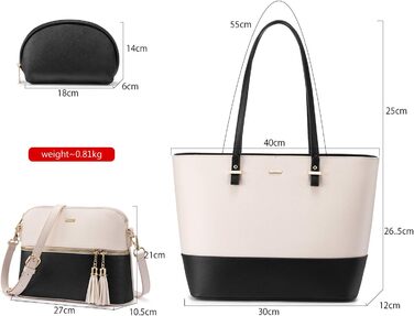 Сумка жіноча LOVEVOOK шопер через плече, шкіряний набір 3 в 1, чорно-бежева