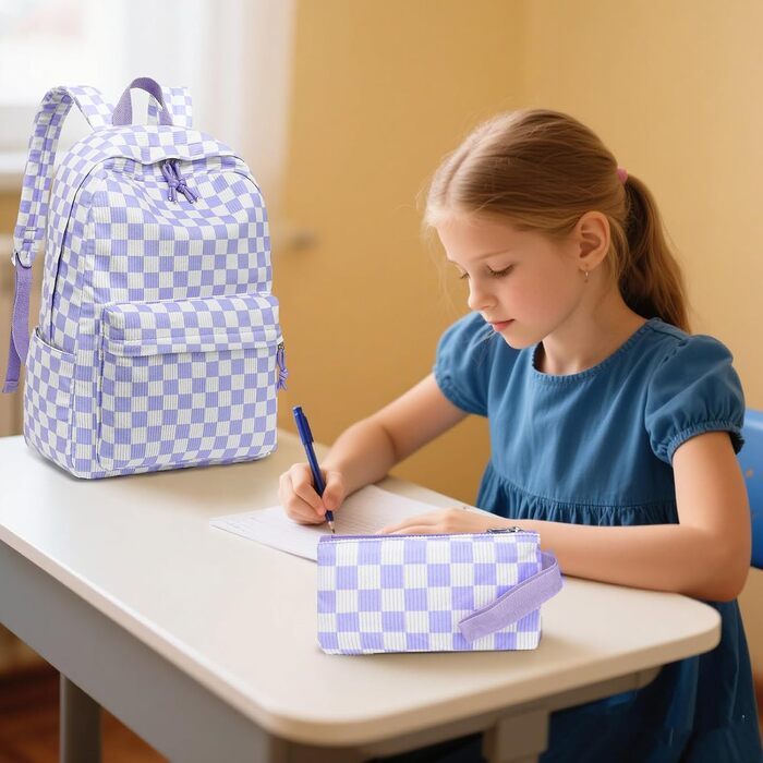 Шкільний рюкзак LEDAOU для хлопчиків та дівчаток-підлітків, білий з ромашками, чорний, фіолетовий та білий, для повсякденного використання