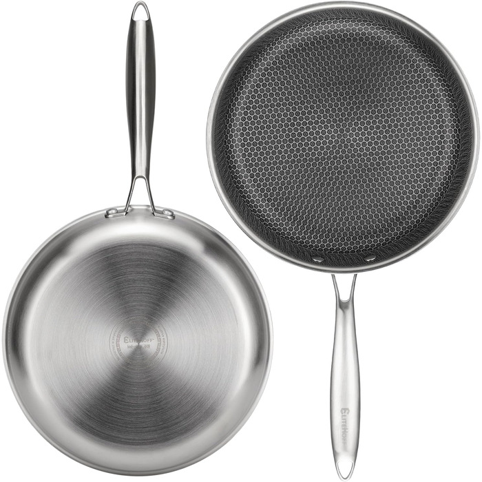 Пан з антипригарним покриттям EliteHoff 28 см, з вафельною структурою, для всіх типів плит, не містить PFOA, можна мити в посудомийній машині, сріблястий (E-7548)