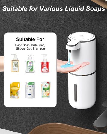 Автоматичний диспенсер для мила Dalugo USB-C, електричний сенсорний дозатор мила з 4 рівнями регулювання, для кухні та ванної кімнати, білий