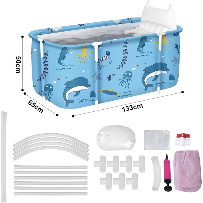 Foldable Bathtub for Adults, 132 x 68 x 47 cm, Steam Bucket for Sauna, Shower and Ice Bath, Portable, Non-Inflatable (Blue) (Green)