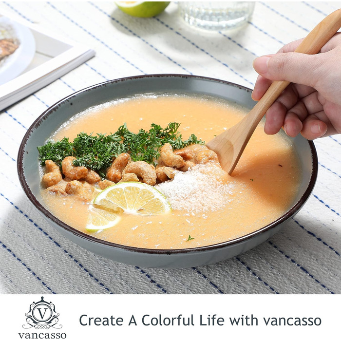 Набір тарілок Vancasso MODA Steingut (8 шт.) 800 мл, сірий: супові, для пасти, салатні