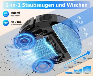 Робот-пилосос 2-в-1 з функцією миття Tikom G8000 Max, 5000Pa, самостійна зарядка, Wi-Fi, 150 хв, для тварин, килимів, твердих підлог, чорний
