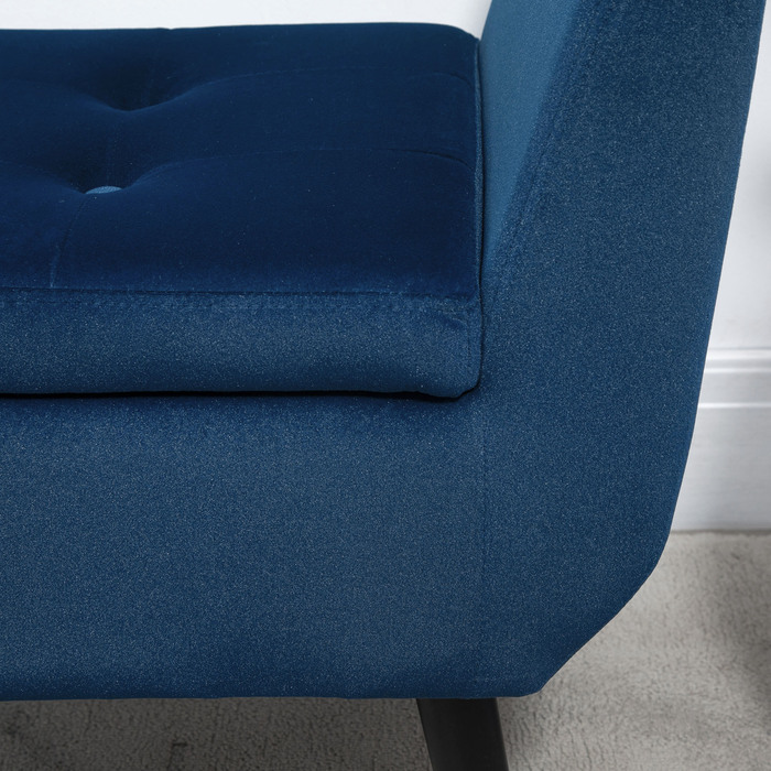 HOMCOM Luxury Bench with Storage, Upholstered Bench Blue from Velvety Polyester, Rubber Wood, with Armrests, 107x42x65cm for Living Room & Entryway