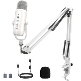 Zealsound USB мікрофон для подкастів, ПК, телефону – з шумозаглушенням, кнопкою вимкнення звуку, ехо-ефектом для вокалу, стрімінгу, геймінгу, YouTube. Сумісний з iPhone, Mac, PS5 (перламутрово-білий)