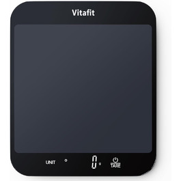 Кухонні ваги Vitafit 15 кг з LED-дисплеєм, цифрова вага для їжі та документів, скло, точність 1 г, чорний