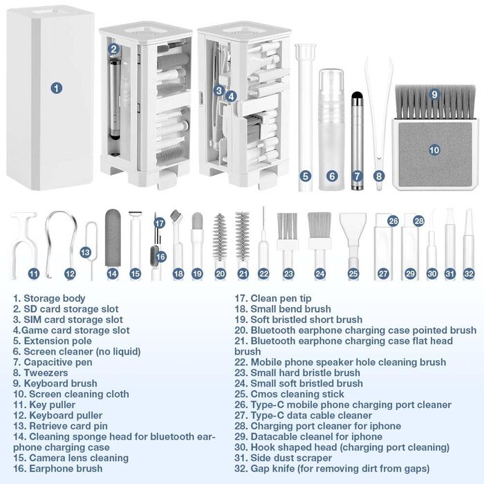Набір для чищення техніки 20-в-1: клавіатура, навушники AirPods, монітори, камери (чорний)
