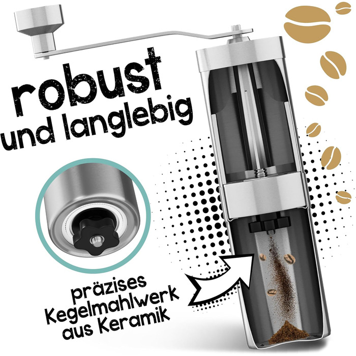 Morning Hero Coffee Grinder Stainless Steel Manual Stepless Ceramic Burr Grinder Mechanical Hand Coffee Grinder Conical Burr Grinder Espresso Hand Coffee Grinder for Outdoor and Camping Manual Espresso Grinder Coffee Grinder